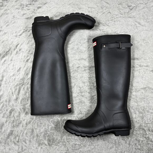 Hunter Original Tall Rain Boots Women's 11 Black Rubber Matte Wellington Preppy - Picture 1 of 13